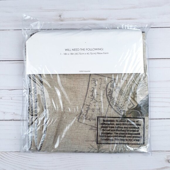 Decorative Pillow Cover 18x18 Birds Tree Branch Beige Vintage Look - Picture 3 of 3